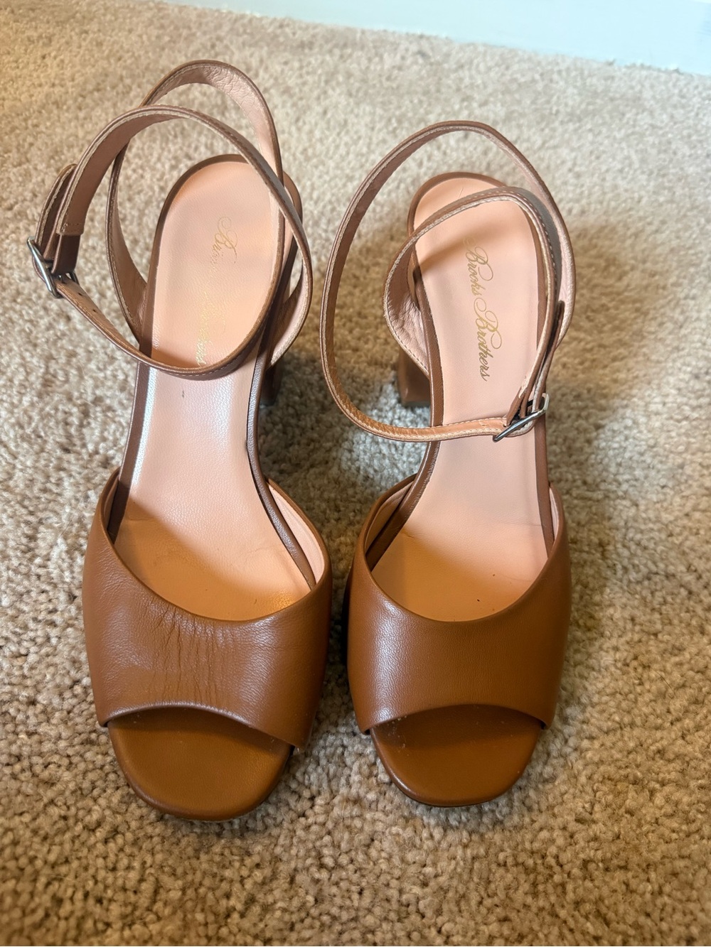 Brooks Brothers Women’s 8.5 Tan Brown Leather Ankle Strap Sandal Heels